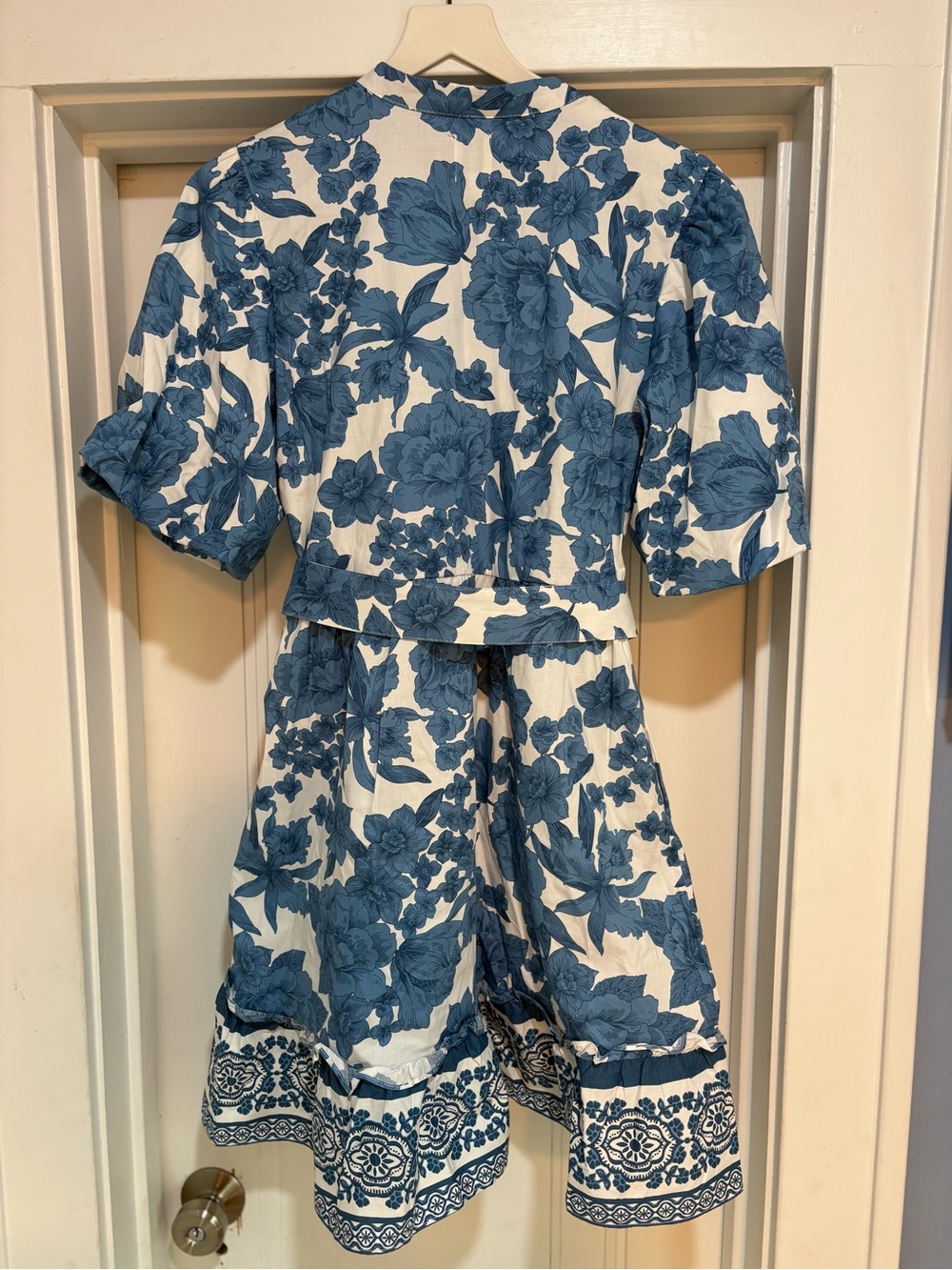 NWOT Joie Blue & White Floral Puff Sleeve Belted Cotton Mini Dress Size 4 - Picture 3 of 10